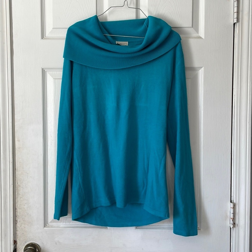 Company collection cowl turtleneck long sleeved solid blue sweater top shirt OS